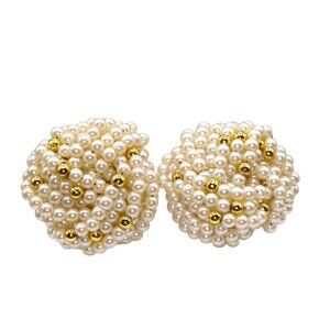 Vintage Luxurious Knot Earrings, Beaded Studs Wedding Jewelry, White and Gold